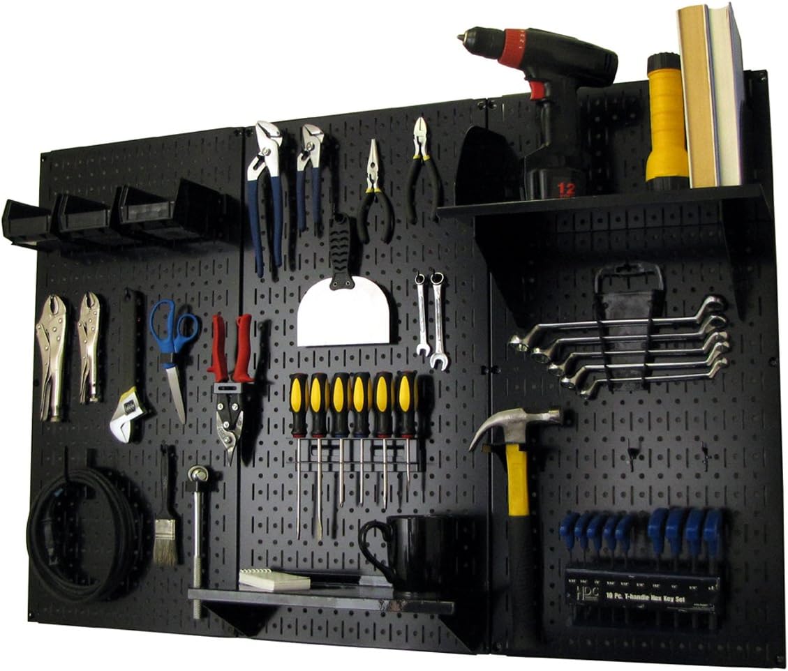 Wall Control Pegboard Organizer 4 ft. Metal Pegboard Standard Tool Storage Kit with Black Toolboard and Black Accessories