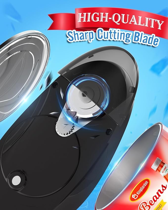 Electric Can Opener, One-Touch Automatic Hands Free Can Opener with Smooth Edge, Battery Operated, Safe & Easy for Seniors with Arthritis, Kitchen, Left-Handed & Weak Hands (Black)