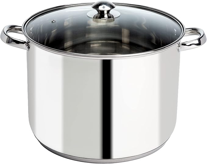 Ecolution Pure Intentions Stock Pot - Features Tempered Glass Lid, Keep Cool Handle, and Encapsulated Bottom - Oven Safe - Curbside Recyclable Stainless Steel - 16 Quarts