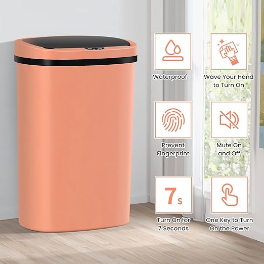 13 Gallon Trash Can,50Liter Plastic High-Capacity Automatic Kitchen Trash Can with Lid,Motion Sensor Touch Free Garbage Cans for Bathroom, Bedroom, and Kitchen (3, Pink)