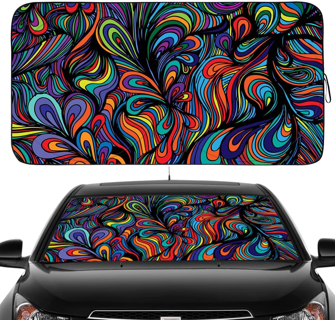 Gven Car Windshield Sun Shade, Artistic Design Car Shade Foldable Windshield Sun Visor Heat-Reflective Sunshade for Summer (Abstract, L)