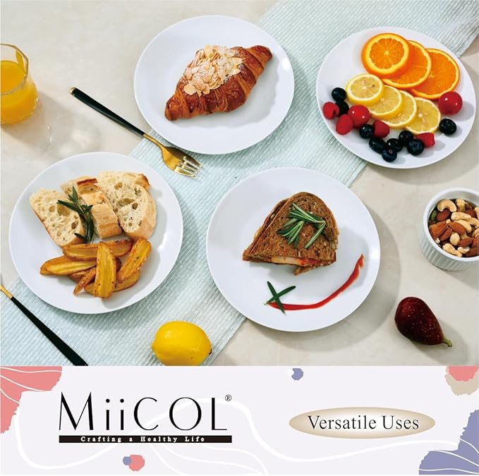Miicol Ceramic Appetizer Plates Set of 6, White Dessert Plates 8 Inch, Small Dinner Plates, Modern Round Salad Plates, Porcelain Serving Dishes for Snack, Bread, Fruit, Microwave & Dishwasher Safe