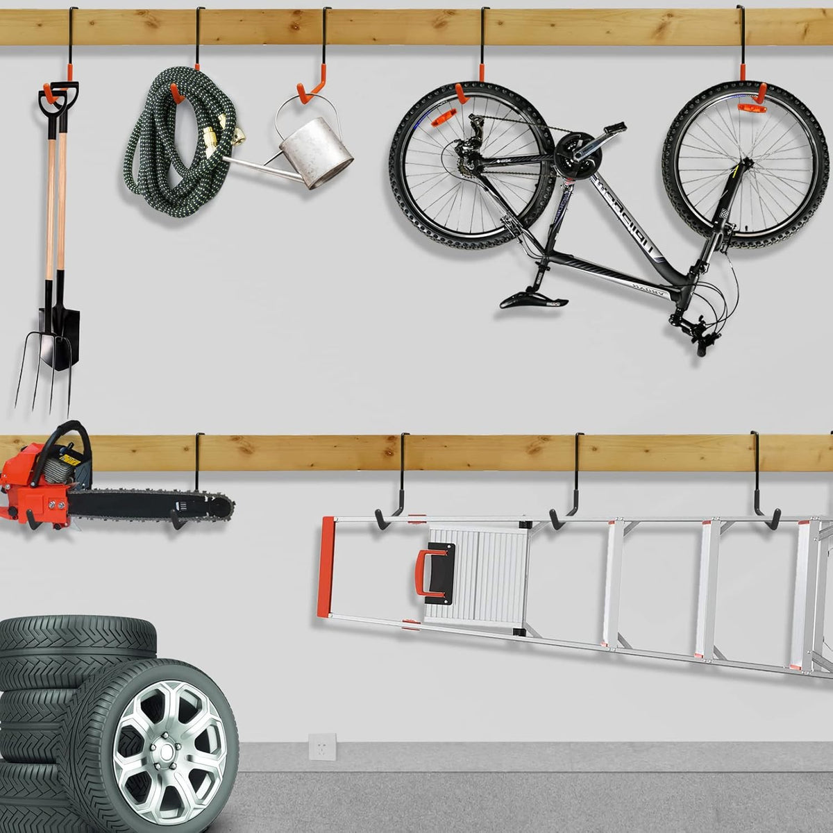 Rafter Hanger Large S Garage Hooks Bike Storage System Holder Organizer, with Non Slip Coating, for Organizing Hanging Basket, Ladders,Bicycle Wheel,Ropes and Bulk Items (6Pack, Orange)