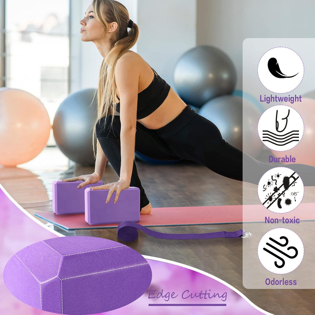 Outus 20 Pack Yoga Blocks and Straps Non-Slip EVA Foam Blocks with Metal D Ring Straps for Gym Exercise and Workout