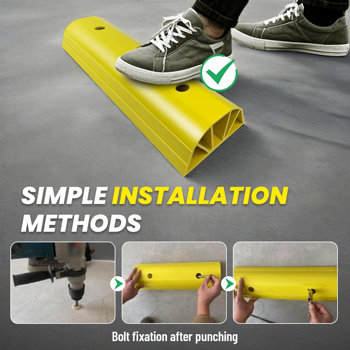 ROBLOCK Parking Stopper for Home Garage & Outside, Heavy Duty Garage Stoppers for Protecting Your Vehicle, Parking Aids for New Drivers, Wheel Stops for Cars, Vans, Trailer, 2 Packs, Yellow
