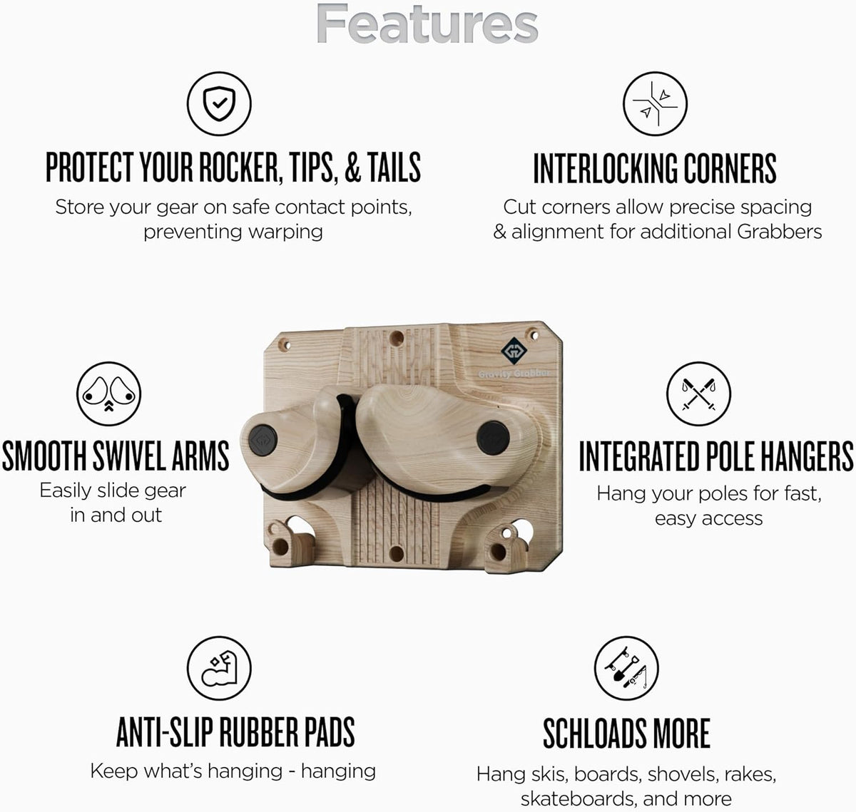 Ultimate Ski & Snowboard Wall Rack | Secure, Non-Slip Storage | Fits Any Ski/Board | Garage Organization | Ski Storage Rack | Snowboard Storage Rack | Winter Gear Organizer | 6 Pck