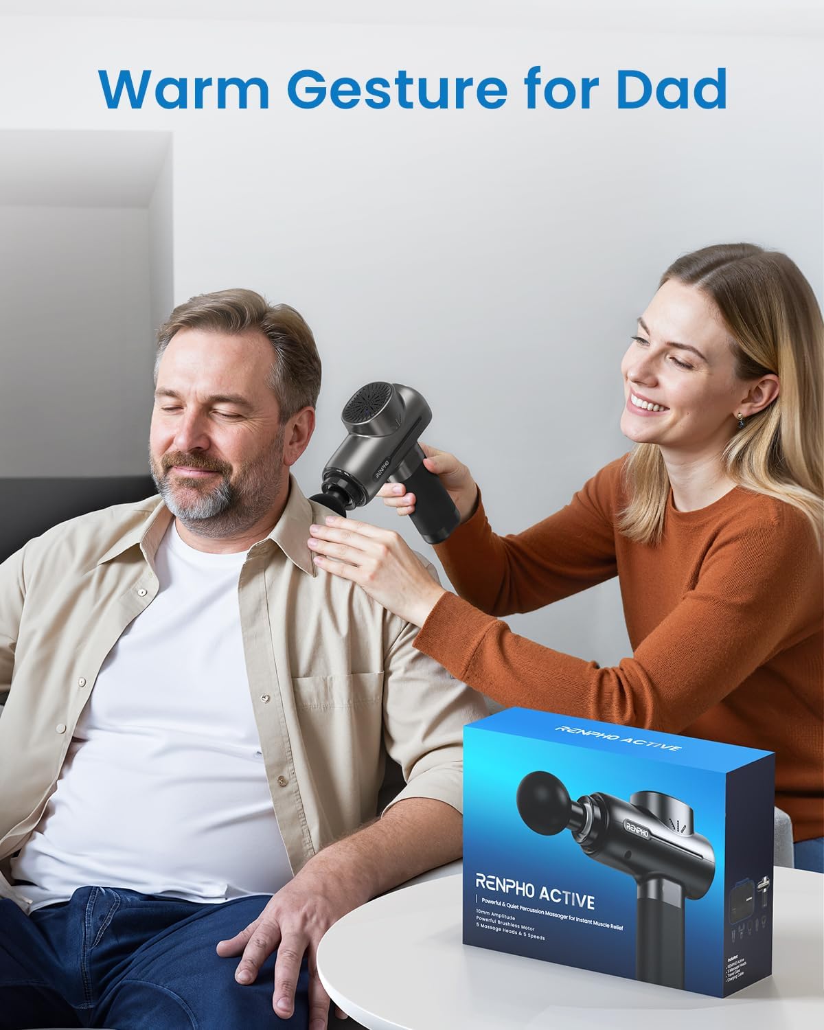 RENPHO Massage Gun Deep Tissue, Portable Percussion Massager for Back and Neck, Gifts for Men Women, Handheld Device with Carry Case, Active
