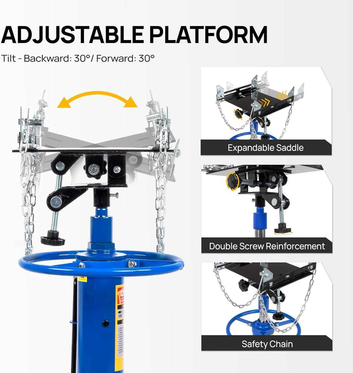 TUFFIOM Transmission Jack, 1100 lbs 1/2Ton Hydraulic 2-Stage High Lift Vertical Telescoping Floor Jack Stand, 34" to 68" Lifting Range, w/Pedal, 360° Swivel Wheels, Garage/Shop Lift Hoist, Blue