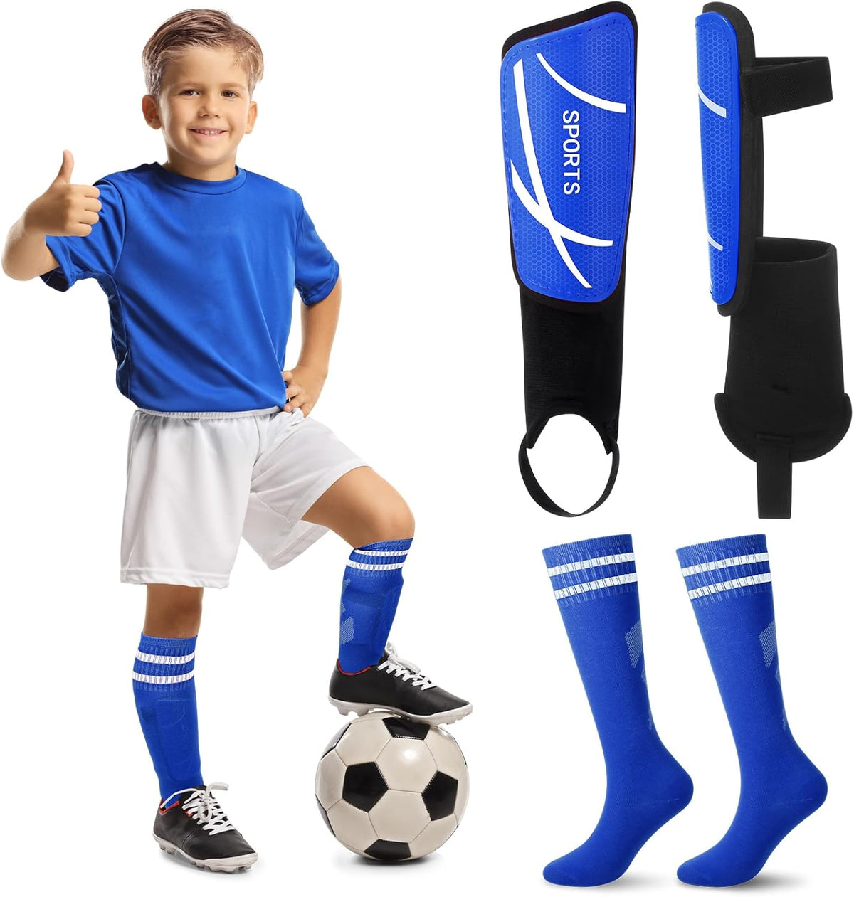Soccer Shin Guards and Socks Kids Youth Lightweight Soccer Pads Defender with Ankle Protection Ski Shin Guards Football Equipment for Age 4-14 Toddler Boys Girls Teens