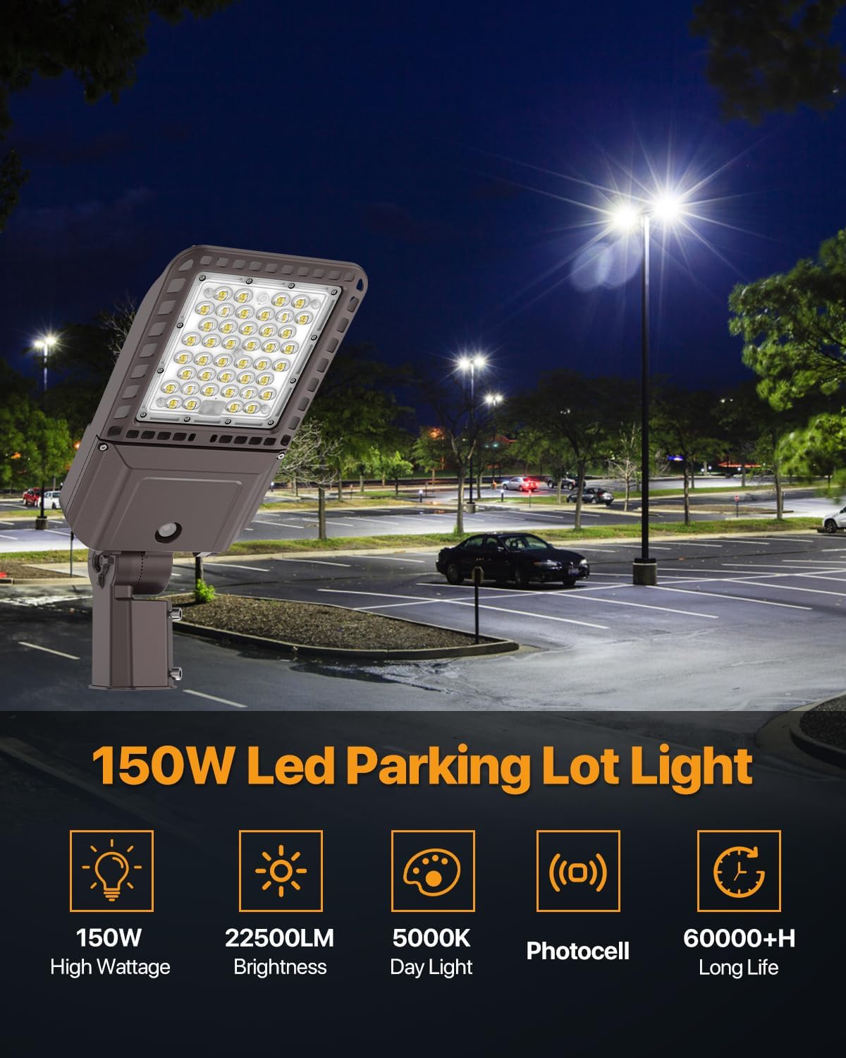 LED Parking Lot Lights 150W Slip Fitter Mount Outdoor Street Pole Light with Dusk-to-Dawn Photocell 5000K 100-277V IP65 Waterproof 3Pack Commercial Area Lighting for Parking Lot, Roadways