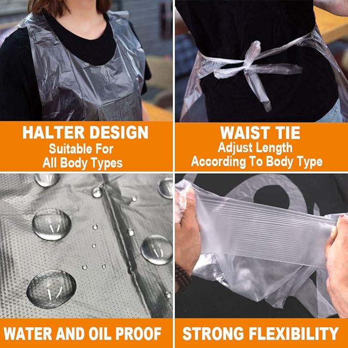 Disposable Aprons (50 Count), Plastic apron for Painting Party, Cooking, Housework, Picnic etc.