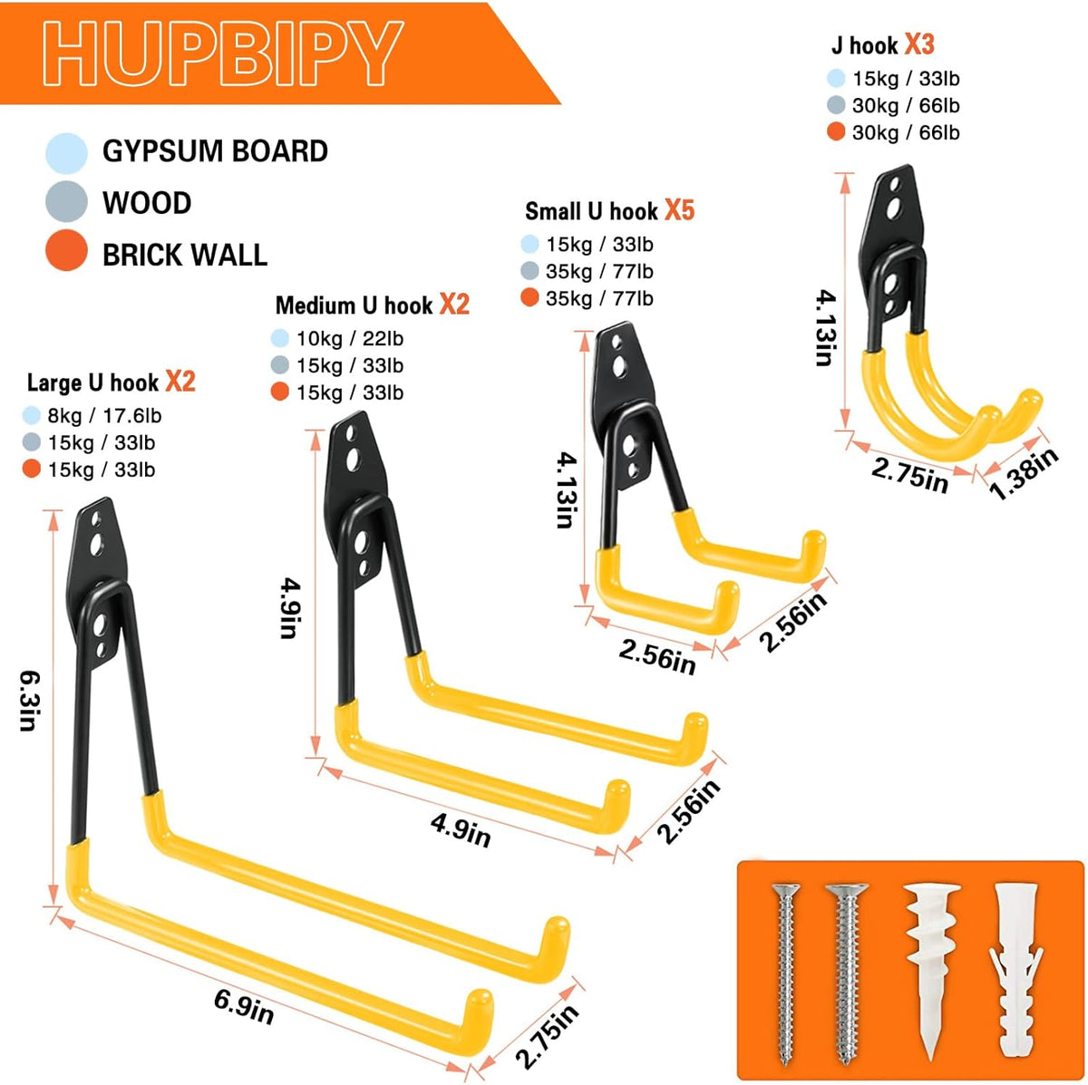 12 Pack Garage Hooks Heavy Duty Utility Steel with Anti-Slip Coating Wall Mount Storage Organizer for Hanging Power and Garden Tools, Ladders, Hose, Bikes, Ropes, Bulk Items, and More
