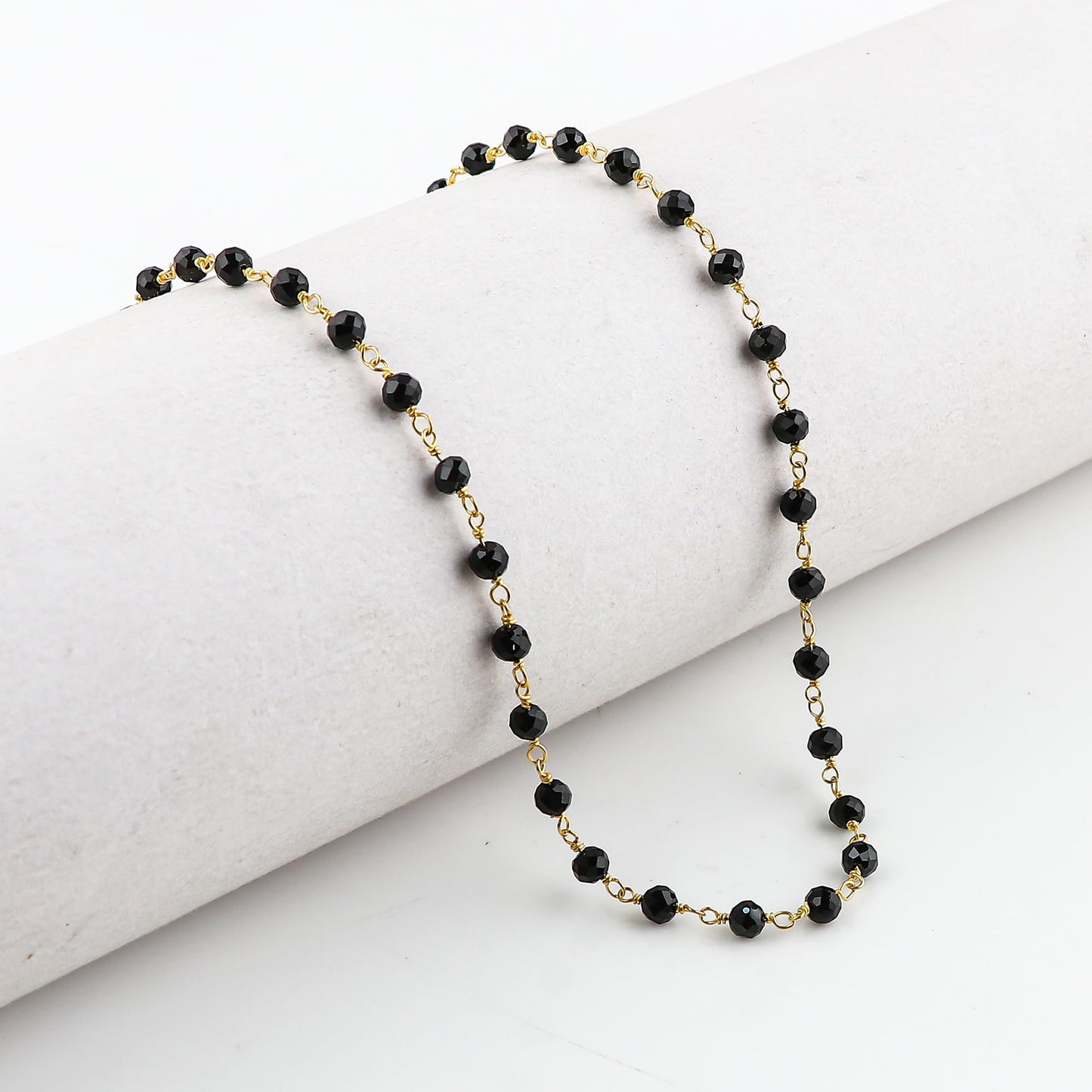 CRYSTALINES (3pcs) Natural Black Tourmaline Gemstone Cluster Jewelry Combo Set, 14K Gold Plated, Crystals Beads Rosary Chain, Handmade Bohemian Jewelry - Bracelets, Necklace, Earrings for Women