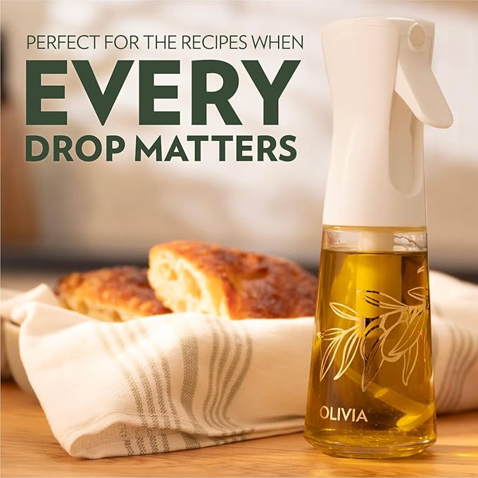 OLIVIA Oil Sprayer for Cooking, 200ml Glass Olive Oil Sprayer, Continuous Cooking Spray Bottle with Portion Control, Olive Oil Dispenser for Kitchen, Air Fryer, Salad, BBQ (Golden Leaves)