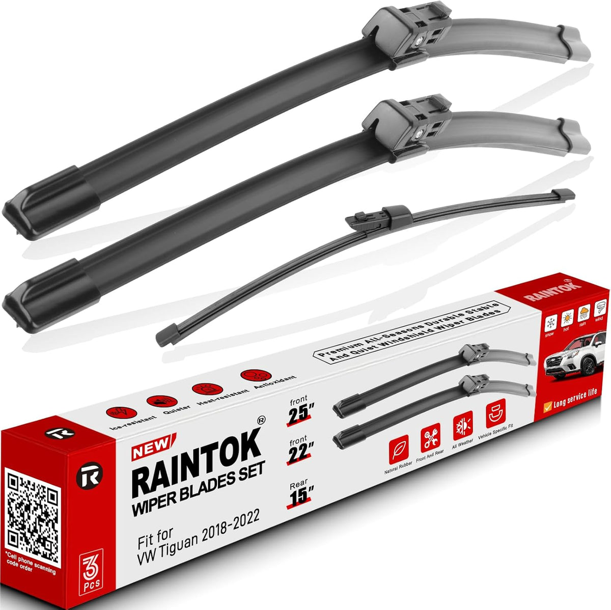 Windshield Wiper Blades Replacement for VW Volkswagen Tiguan 2018 2019 2020 2021 2022 Original Factory Quality Front Rear Wipers Blade Set for My Car - 25" 22" 15" (Pack of 3)