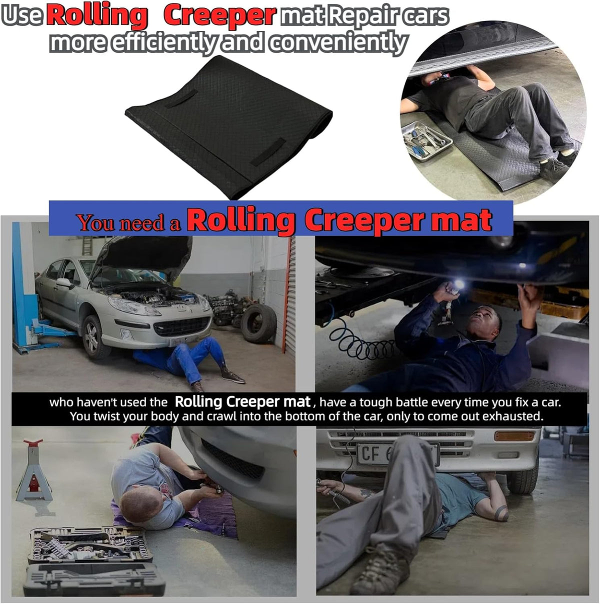 Magical Rolling Creeper Mat Car Repair Garage Mat 60"X28",Made Available for Self-Driving Tour、Long-Haul Truck for Working On The Ground Working Excellent auto Mechanic Repair mat