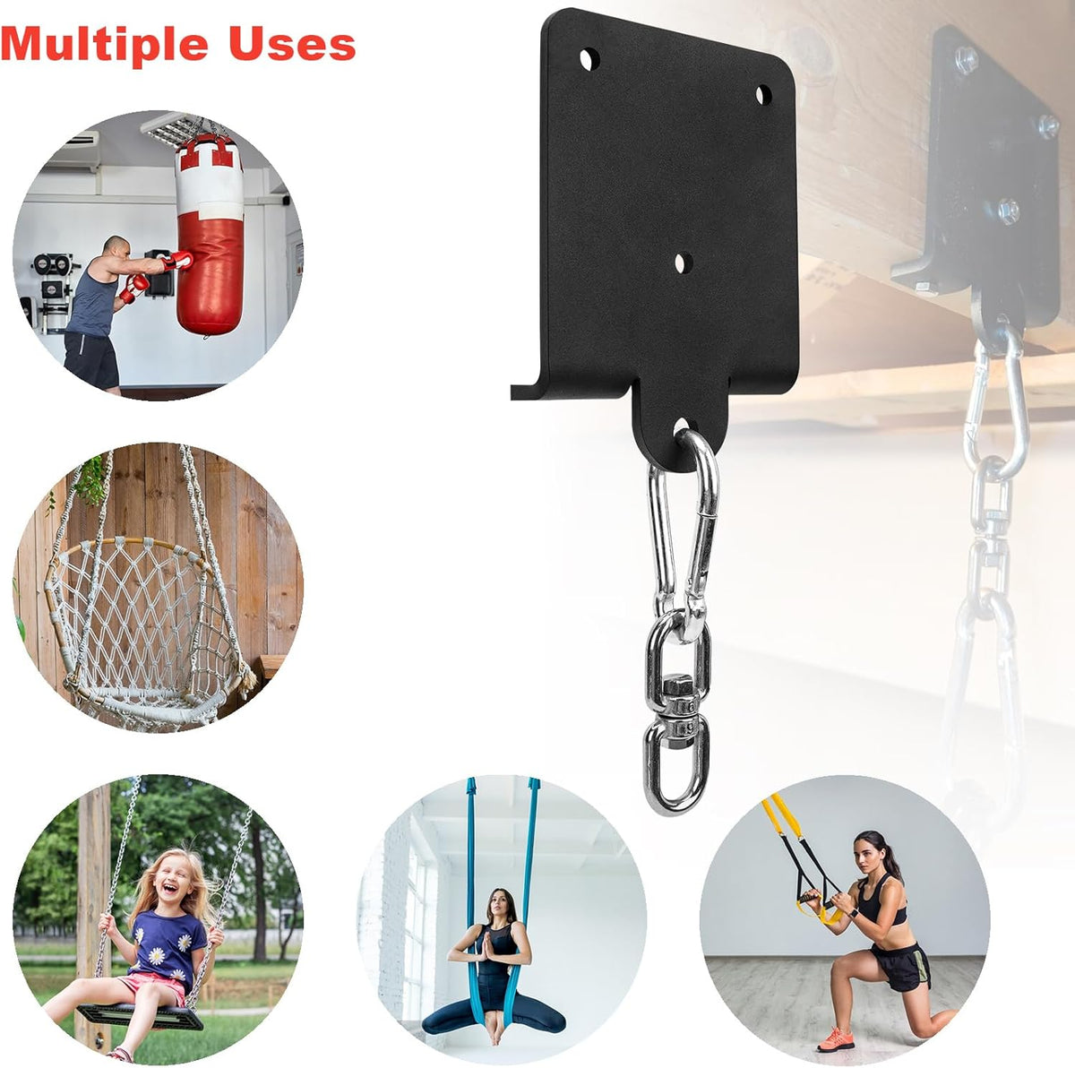 Heavy Punching Boxing Bag Hanger - Heavy Duty Bag Hanger Bracket,360° Rotation Wall Ceiling Mount Wood Beam Hook for Boxing Muay Thai Training,Aerial Yoga Swing & Hammock