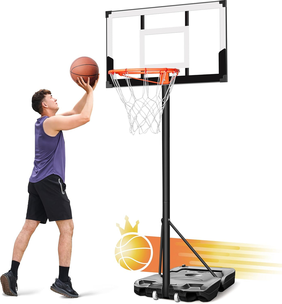 Aimking Basketball Hoop Outdoor 3.3-10FT 5s-Rapid-Adjustable, 40/44 inch Shatterproof Backboard & Enlarged Base, Portable Basketball Hoop & Goal for Kids/Adults/Families in Poolside/Backyard/Indoor