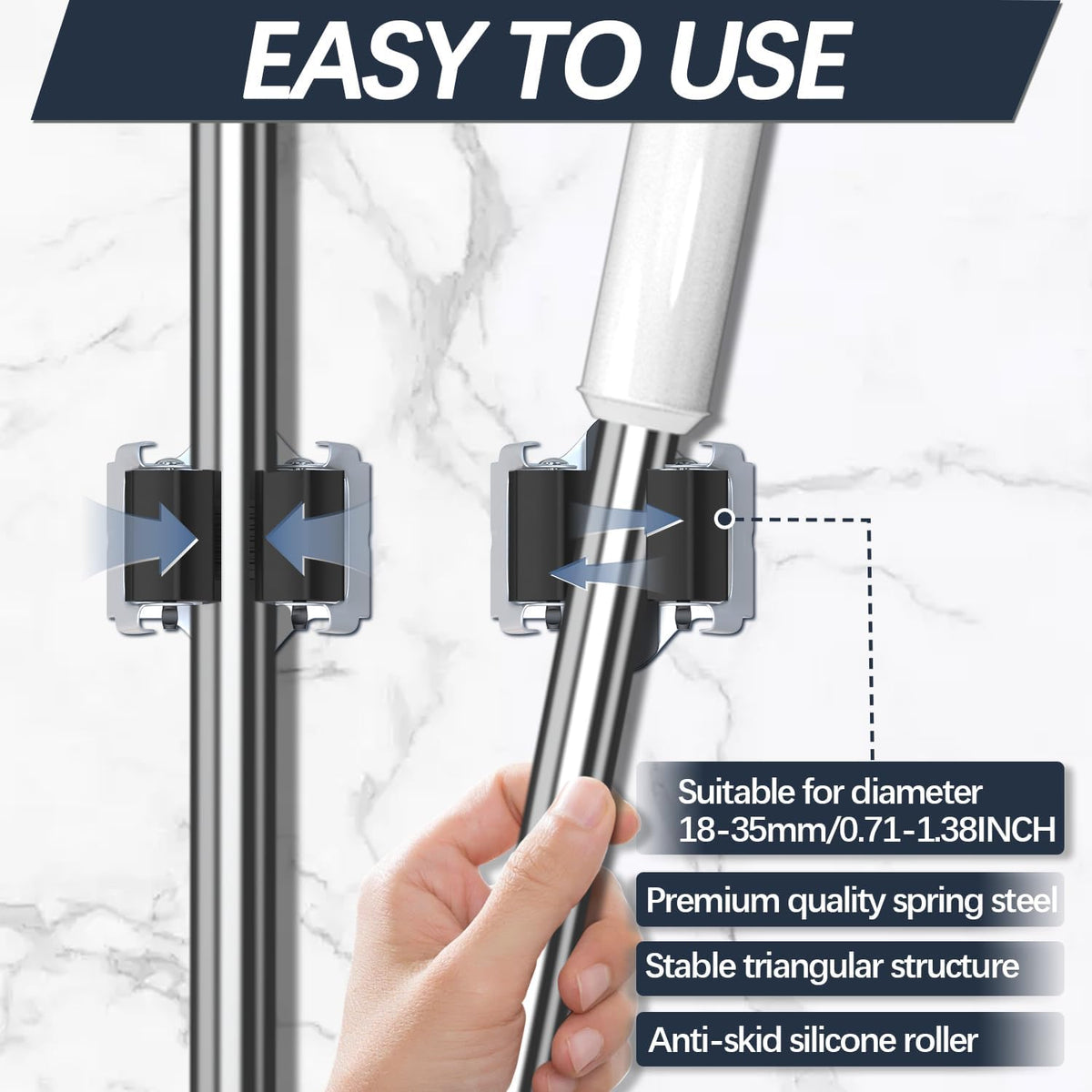3-H 6 Pack Mop and Broom Holder Big Size Hanging 1 KG Extra,Broom Holder Wall Mount for Hanging and Organizing Shove Rake Yard Tools in Kitchen Shed Laundry Room Bathroom Garden(black)