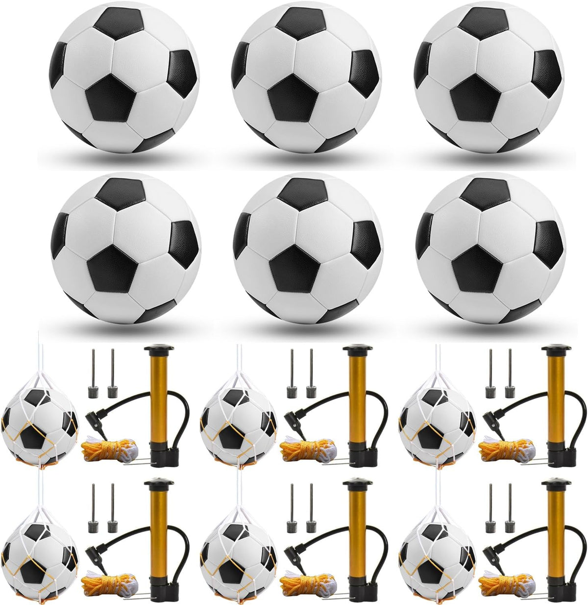 6 Pcs Deflated Soccer Ball Bulk with Pump Size 5/4/3 Sport Soccer Ball Training Ball for Adult Soccer for Game Match Birthday Party Gift
