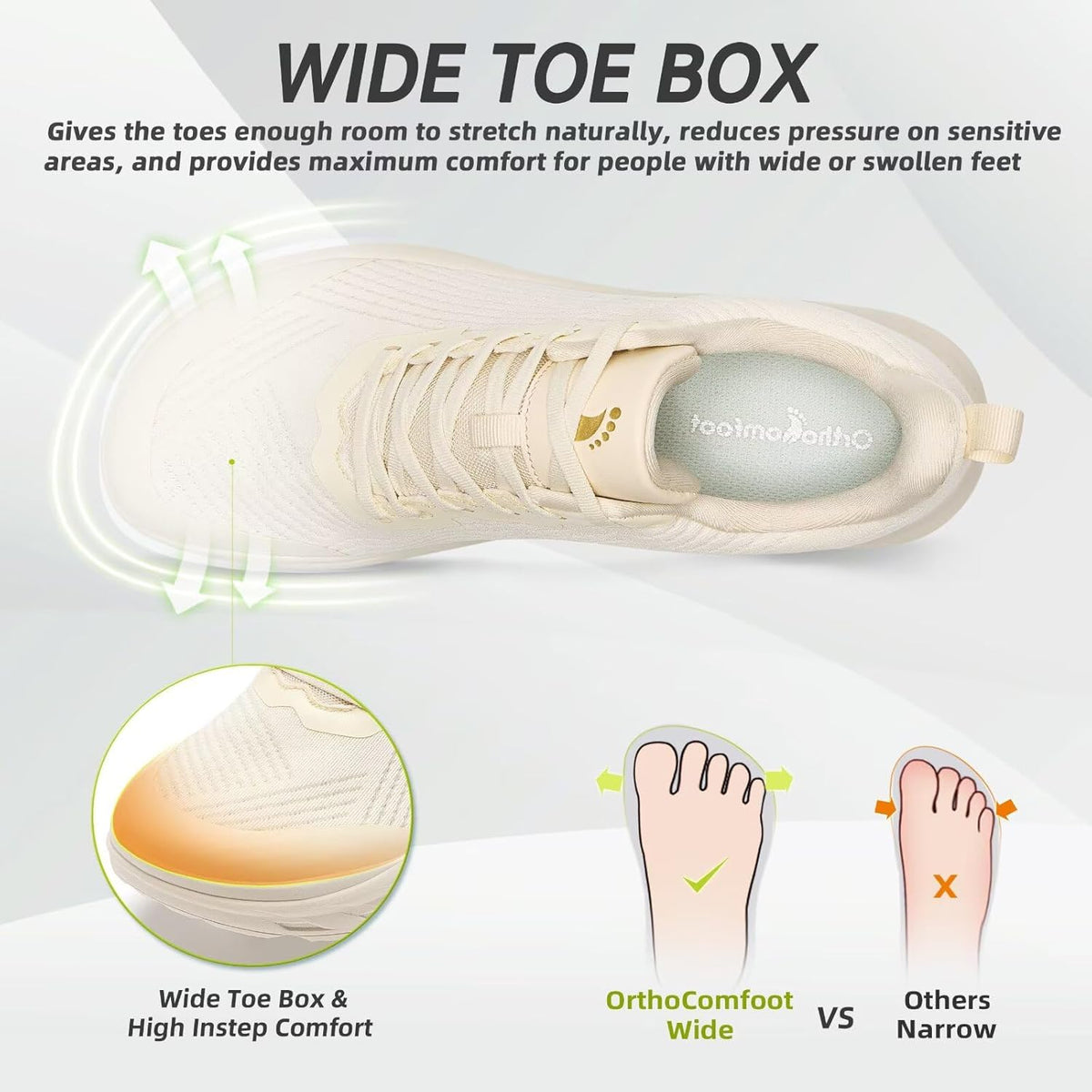 OrthoComfoot Orthopedic Diabetic Men's Wide Shoes: Comfortable Arch Support Running Sneakers, Plantar Fasciitis Wide Toe Box Work Tennis Outdoor Walking Shoes for Swollen Feet, Heel Pain