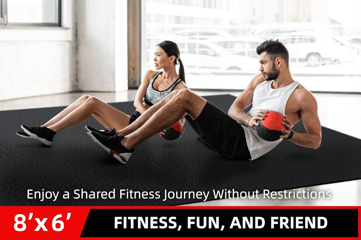 Large Exercise Mat for Home Workout,12‘x6’/10'x6'/9'x6'/8'x6'/7'x5'/6'x4' (7mm) Extra Thick Workout Mat, High-Density Gym Mat for Cardio, Jump Rope, MMA, Weights (Shoe-Friendly)