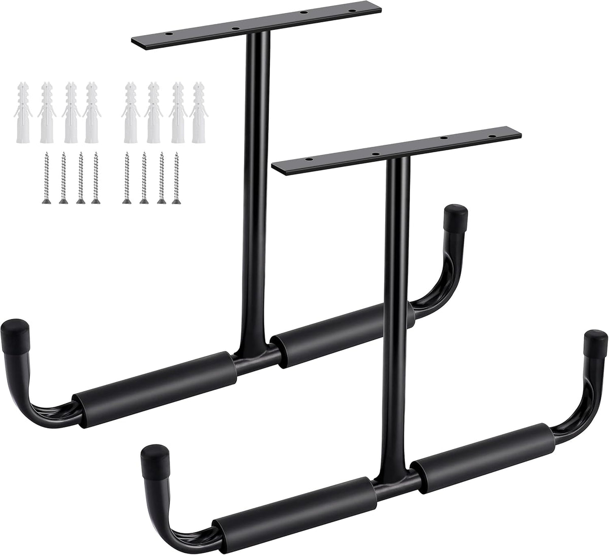 Sinoer Garage Storage Hooks Rack Ceiling,Wall Mounted Hooks, Heavy Duty Utility Hanger for Ladder,Hose Pipe,Wood, Tools & Other Bulky Items (2 Pack, Black)