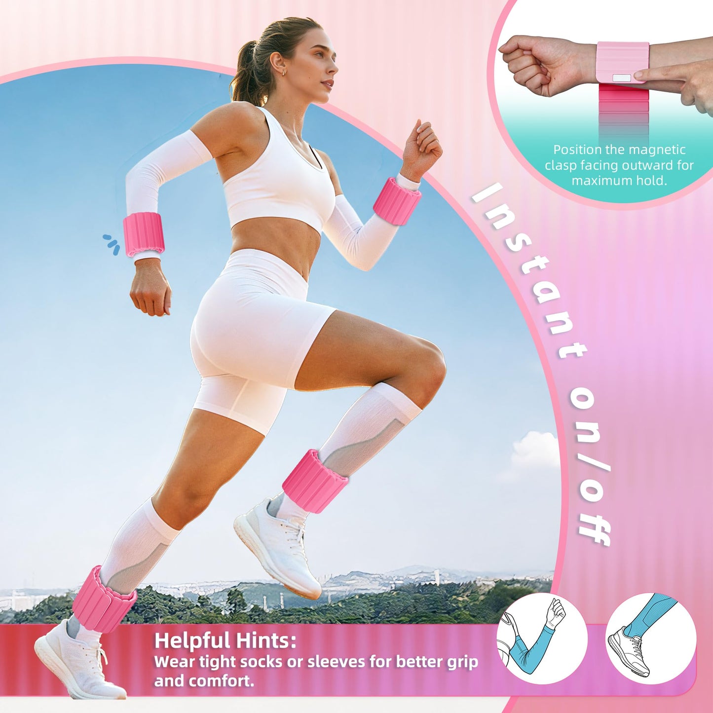 BECOJADDE Wrist Weights Ankle Weights for Women 1 Pair (1.1 lb Each) Silicone Magnetic Leg Arm Weighted Bracelet for Home Yoga Pilates Gym Workout Walking Jogging, Pink Blush