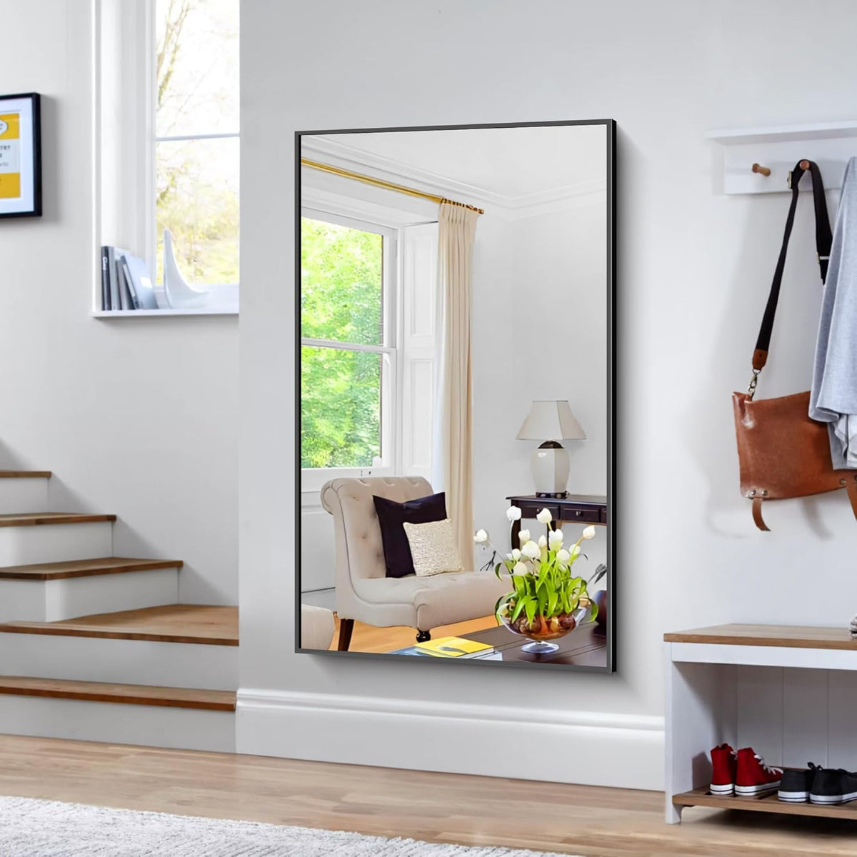 Bathroom Mirror,60x36 inch Large Wall Mirror for Bathroom Wall Mounted Black Rectangle Mirrors,Black Bathroom Mirror for Living Room,Farmhouse,Bedroom Entryway,Horizontal/Vertical