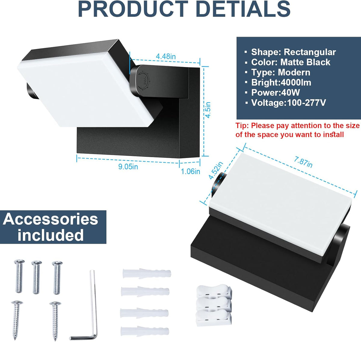 40W LED Wall Light, 4000LM 5000K 360° Wide-Angle Exterior Wall Floodlights, IP66 Waterproof Commercial Outdoor Wall Mount Fixture Wall Pack Security Ideal Lighting for Garage(4 Packs)