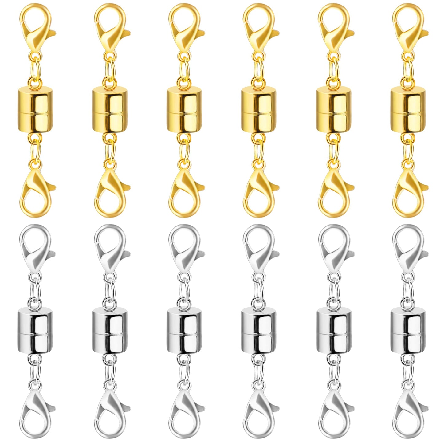 SUTQIGUI Magnetic Necklace Clasp and Closures with Double Lobster Clasp, 14K Gold and Silver Necklace Extenders for Women Jewelry Magnetic Clasps for Necklaces, Bracelet Necklace Extender(12PCS)