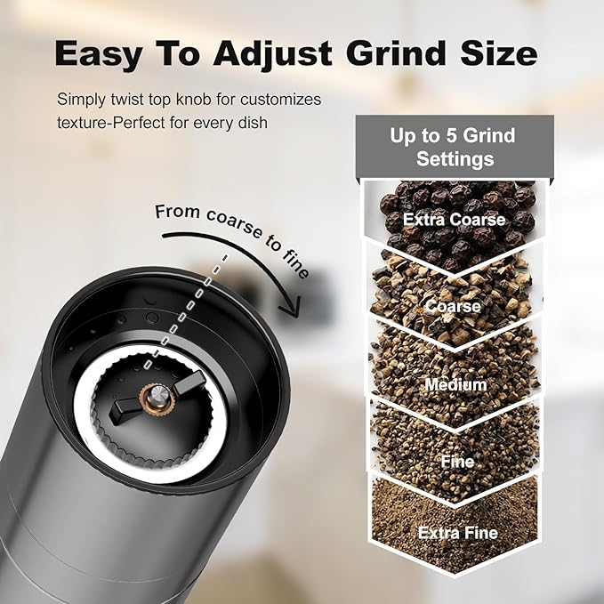 Aelga Pepper Grinder with Silicone Funnel - 4oz Glass Manual Mills with Adjustable Ceramic Core & Stainless Steel Sleeve, Refillable Kitchen Gadget