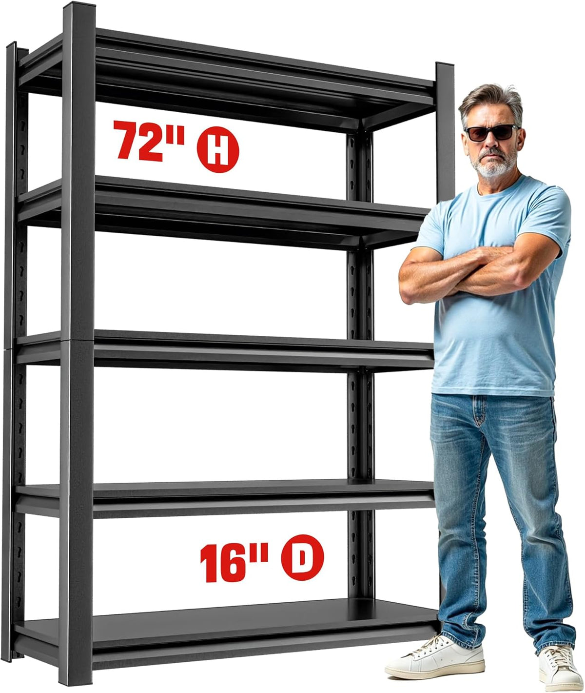 5 Shelf Storage Unit – Heavy Duty Shelving Rack for Garage and Home Use, Sturdy Metal Storage Shelf Organizer, Perfect for Organizing Tools, Supplies 16" D x36 W x72 H（3 pcs）