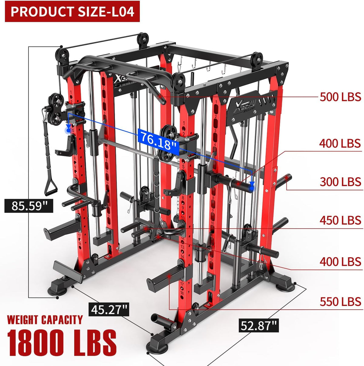 Power Cage,1600lbs Multi-Function Power Rack with Adjustable Cable Crossover System and More Training Attachment, Weight Cage for Home Gym