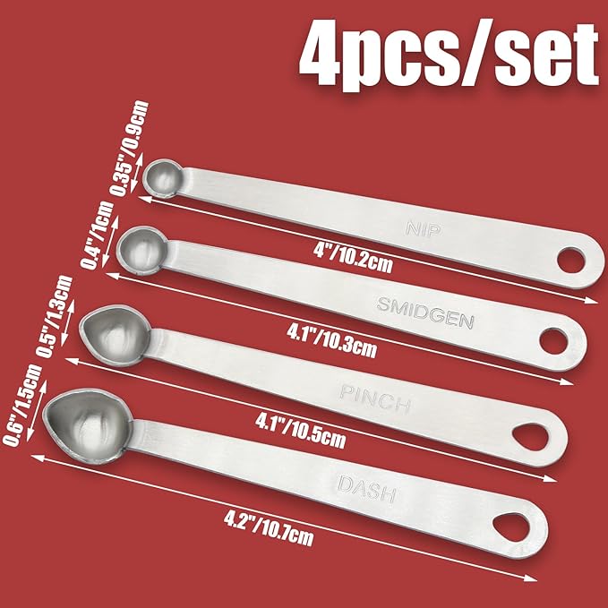 Luomorgo 4 Pc Set Measuring Spoons - Stainless Steel, 1/64, 1/32, 1/16, 1/8 tsp for Dry & Liquid Ingredients