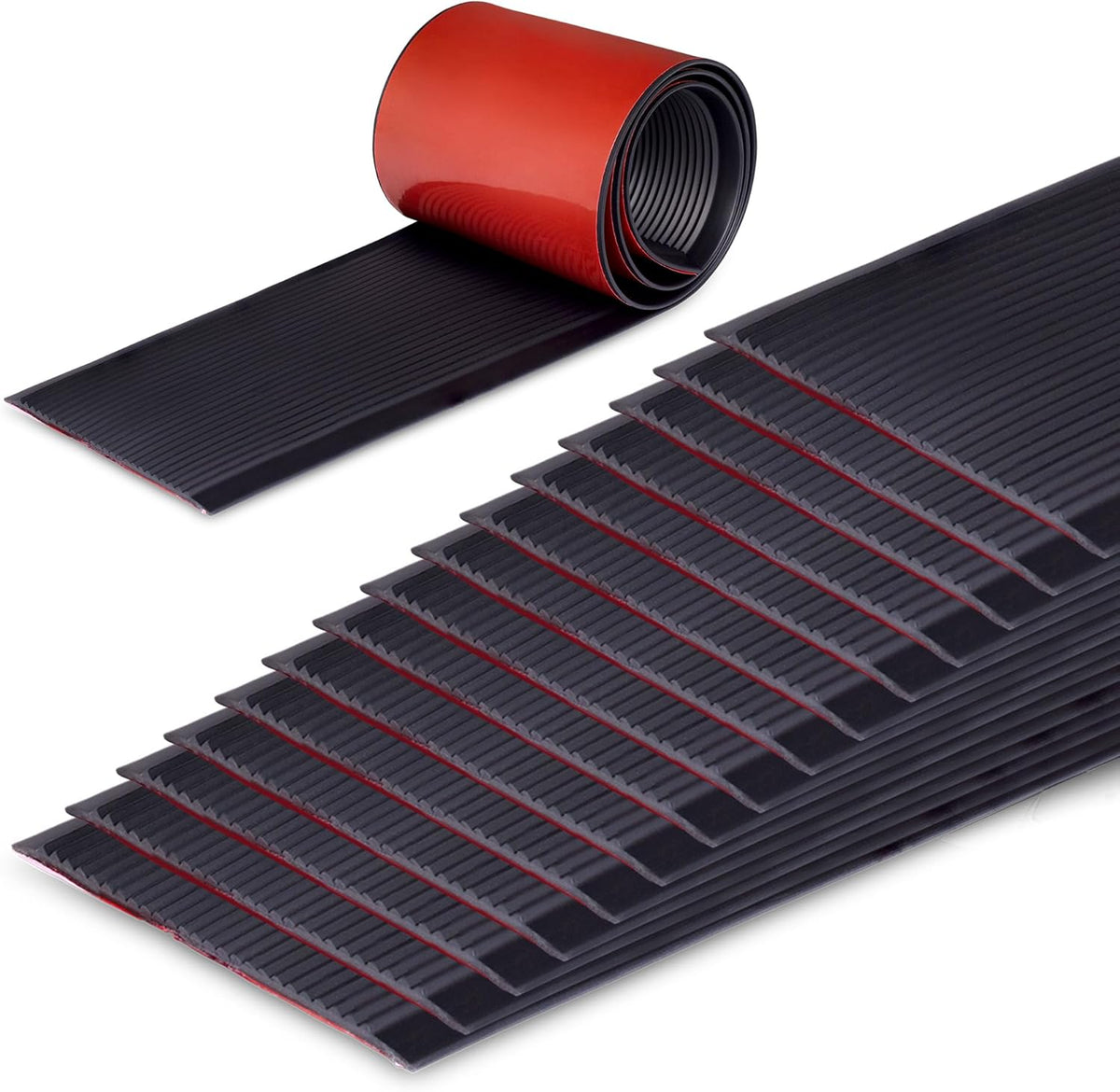 Rubber Bond 4x36in Anti Slip Stair Treads (15-Pack) - Waterproof Outdoor/Indoor Heavy Duty Non-Skid Tape for Stairs - Adhesive Rubber Grip Strips for Steps & Ramps - Black
