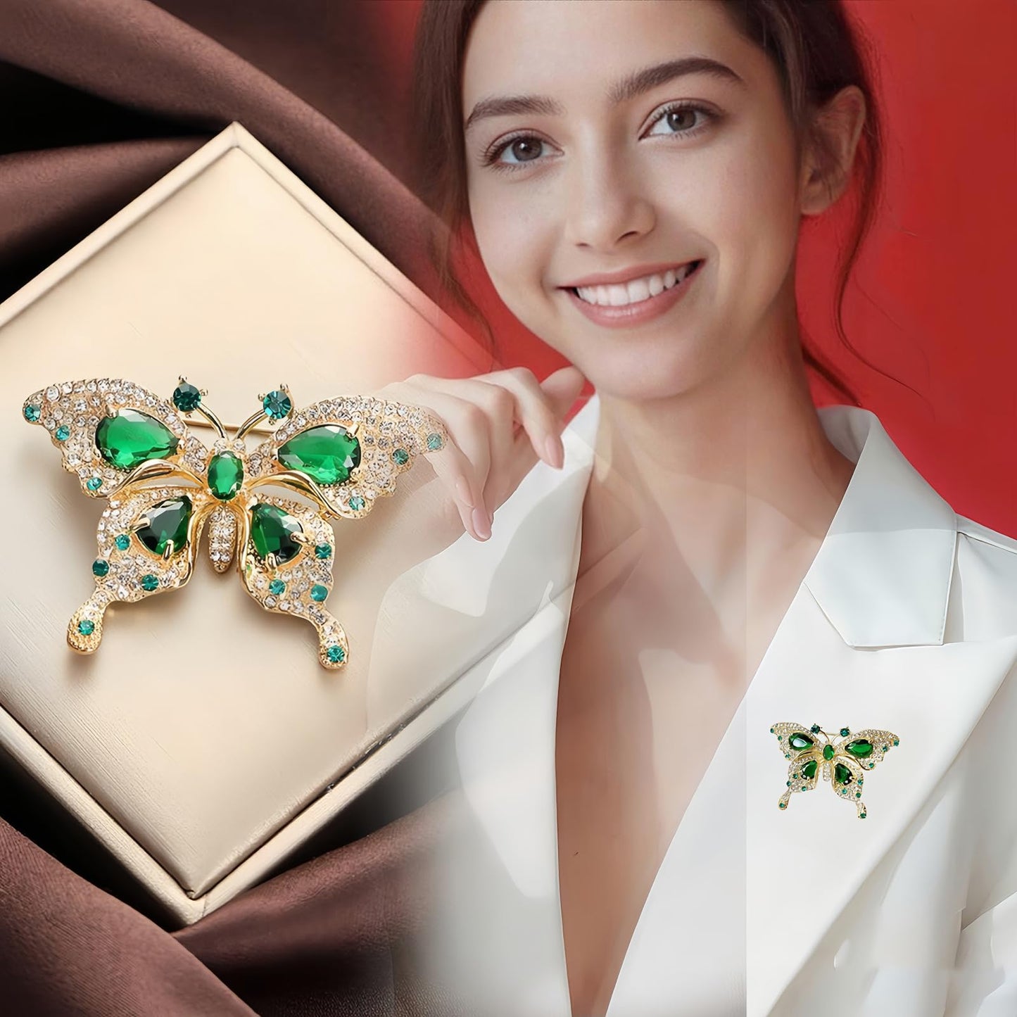 Yaximhozz 2pcs Rhinestone Brooch Pin for Women Dress Elegant Stylish Crystal Brooches Fashion Accessories Pins Lapel Boutonniere Ideas Wedding Christmas Birthday Jewelry Easter Gift dragonfly (18 White/Green Butterfly)