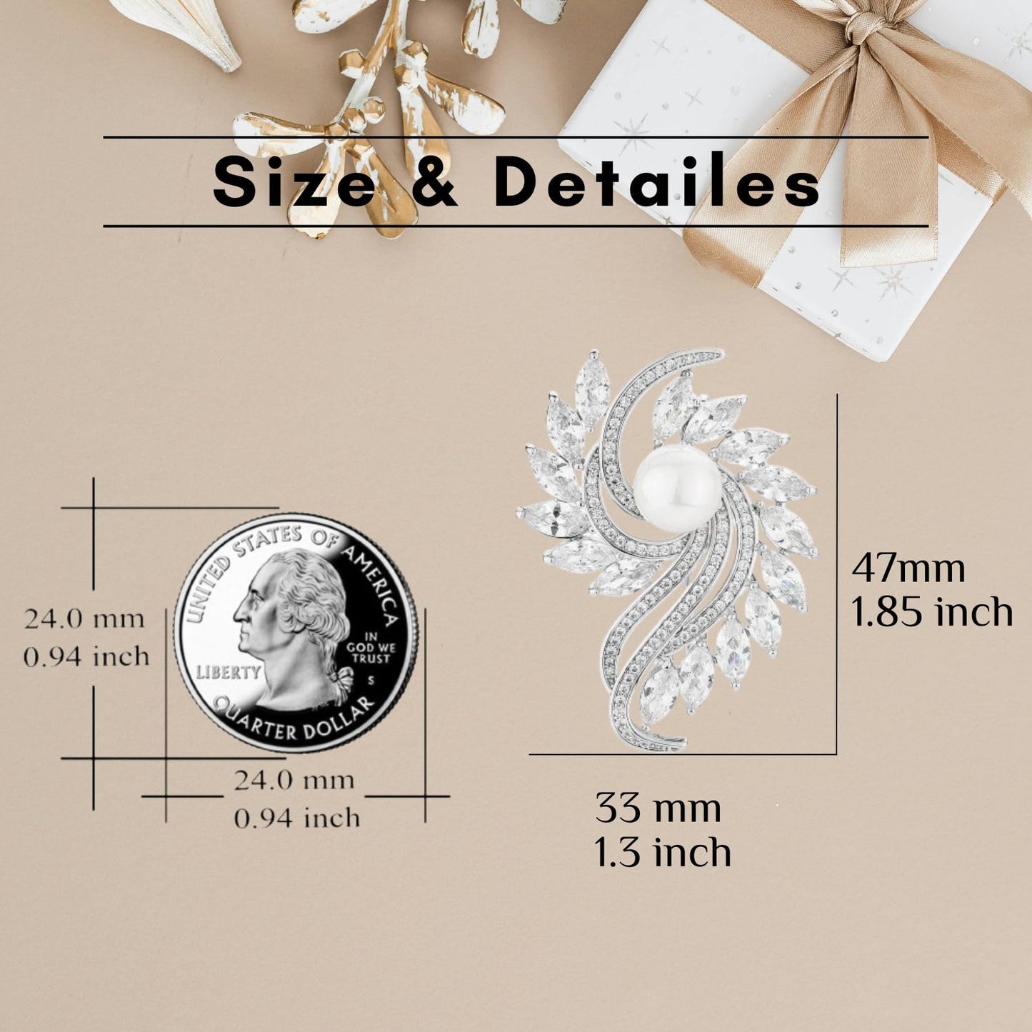 EMEGCY Rhinestone Leaf Brooch for Women White Crystal Brooch Pin Silver Leaf Lapel Pin with Pearl Leaf Jewelry Birthday Gift for Mom Wife Valentine's Day Mother's Day