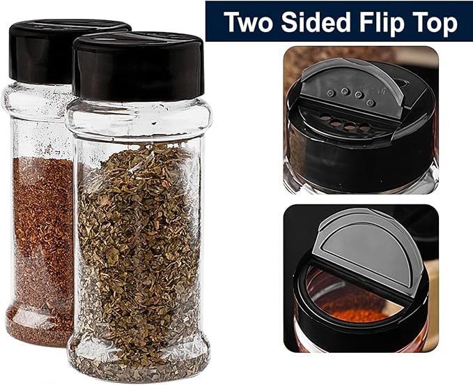 TUZAZO 24 Pcs Spice Bottles Plastic Seasoning Containers, 3 Oz Clear Plastic Spice Jars with Shaker Lids Empty for Spice & Herbs, Powders, Glitters, BPA Free | Heavy Duty | Wide Mouth | Dual Flaps