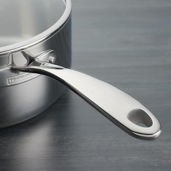 Tramontina Tri-Ply Clad Stainless Steel 2-Quart Small Sauce Pan with Glass Lid, Induction-Ready, Dishwasher-Safe, NSF-Certified