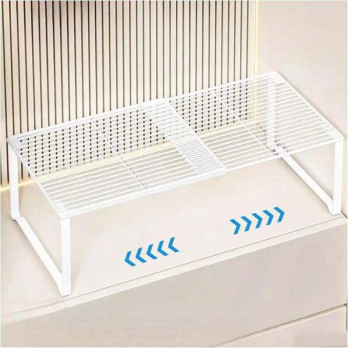 Extendable Metal Wire Shelf Organizer - Adjustable 15-24.4in Length, Stackable Storage Rack for Kitchen/Pantry/Bathroom/Shoe Cabinet/Tool Closet (1, White)