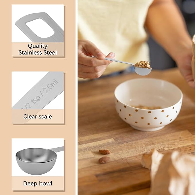 2PCS 1/2tsp (1/6tbsp, 2.5ml) Single Measuring Spoon, Stainless Steel Individual Teaspoons Only