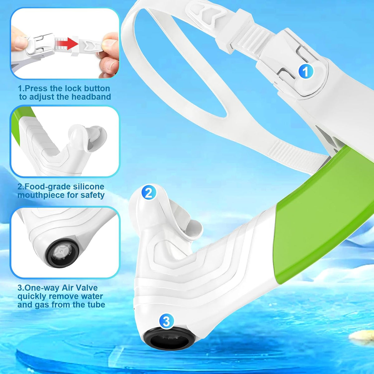 Greatever Detachable Portable Snorkel for Lap Swimming Unisex-Adult Silicone Adjustable Headband One Way Exhaust Valve