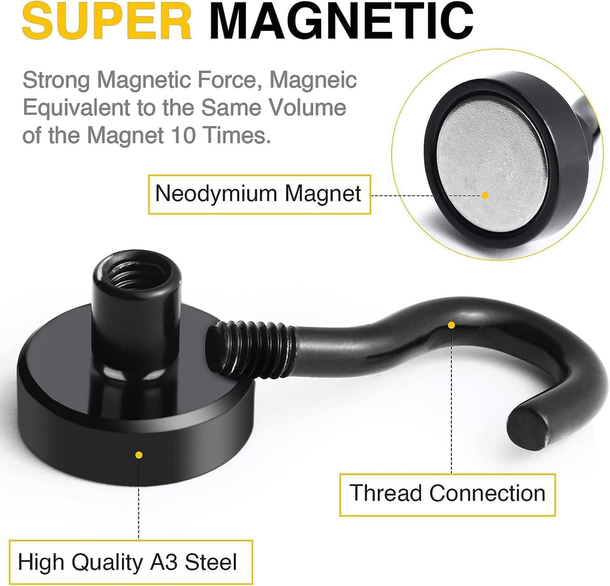 DIYMAG Magnetic Hooks, 30Lbs Strong Heavy Duty Cruise Magnet S-Hooks for Classroom, Fridge, Hanging, Cabins, Grill, Kitchen, Garage, Workplace and Office Etc, (200Pack-Black),Screw in Hook