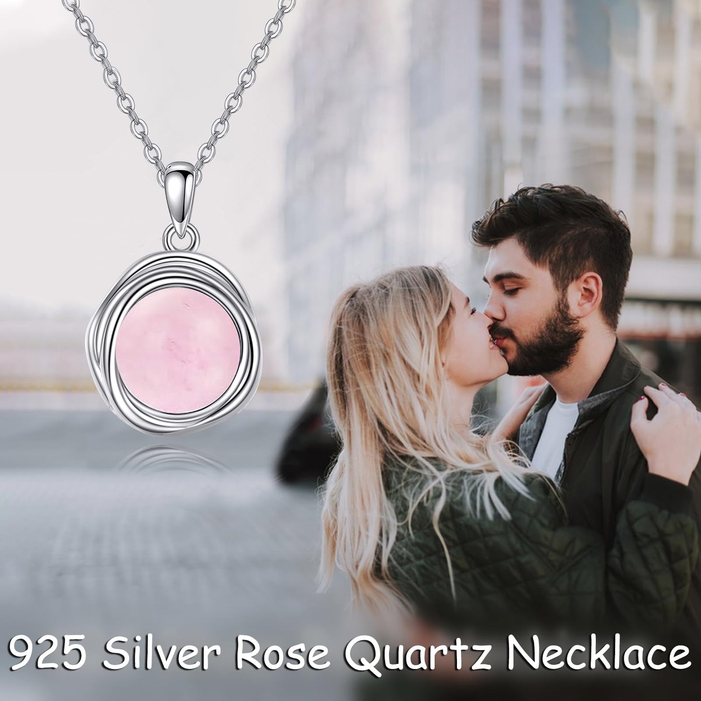 POPLYKE Rose Quartz Necklace for Women - 925 Sterling Silver Pendant, 8mm Jewelry