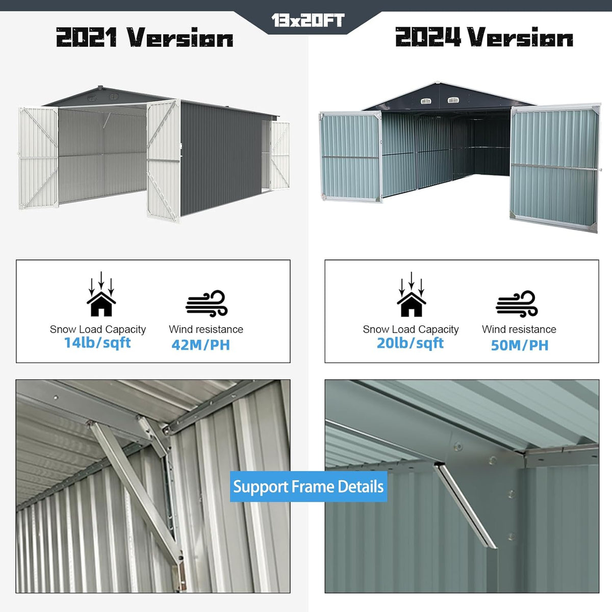 KUIKUI Shed 20x13 FT, Metal Shed Without Floor, Outdoor Storage Shed with Lock for Car, Truck, Lawnmower