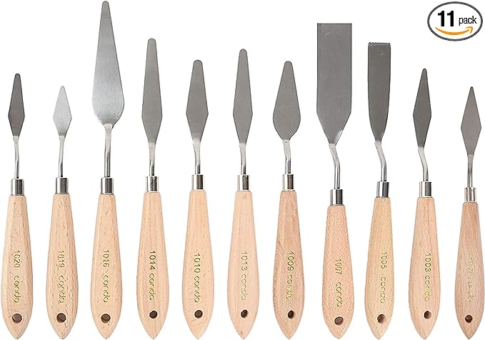 CONDA 11 Piece Stainless Steel Spatula Palette Knife Professional Palette Knife Painting Wood Handle