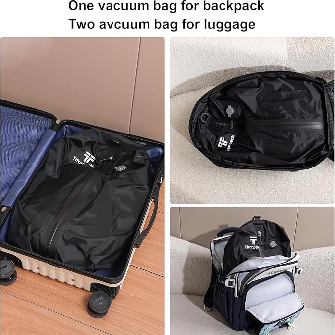 Vacuum Bags for Travel Luggage with Pump, Reusable Space Saver Waterproof Compression Bags for Suitcase,Travel Backpack, Vacuum Seal Packing cube for Storage Organizer Cloth Packing(2PCS + 1PUMP-17L)
