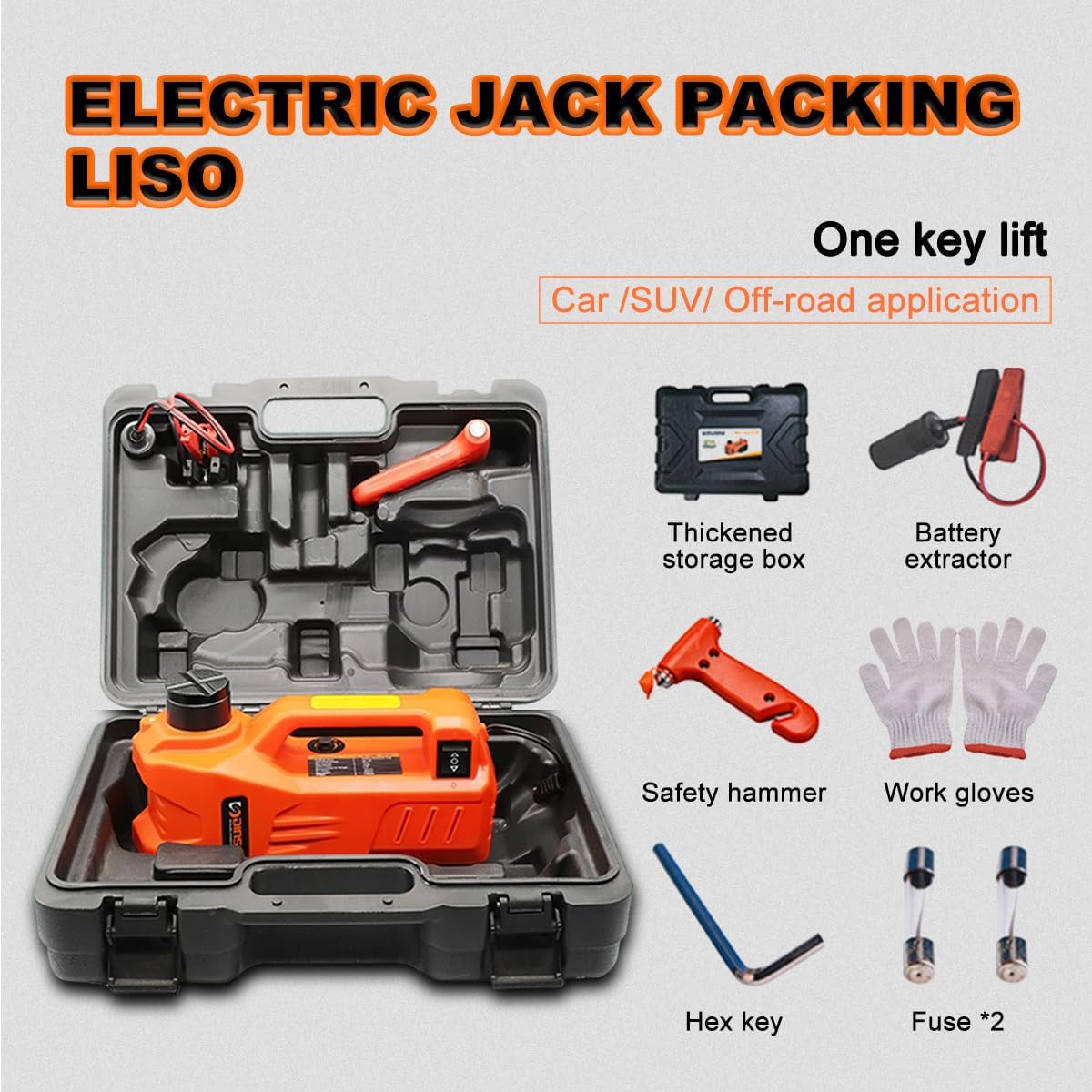 Electric Car Jack, Hydraulic Car Jack, 5 Ton/11023 LBS Electric Car Jack, (Lifting Range: 6.1~17.7 inch) DC12V, with Plastic Packaging Box, for SUV MPV Sedan Truck Change Tires Garage Repair