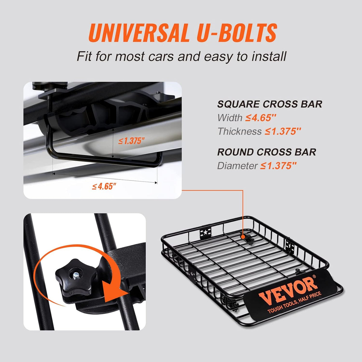 VEVOR Roof Rack Cargo Basket, 51" x 36" x 5" Rooftop Cargo Carrier w/ 15 Cu Ft Waterproof Cargo Bag, 200 LBS Capacity Universal Rack Carrier for SUV, Truck, Pickup